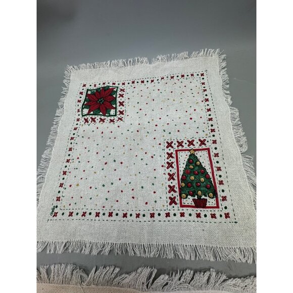 Vintage Christmas Themed Fringe Placemats Set Of 2 18"x13" Used READ - Picture 2 of 9